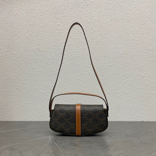 Celine Tabou Clutch on Strap Triomphe Black Brown Canvas & Calfskin