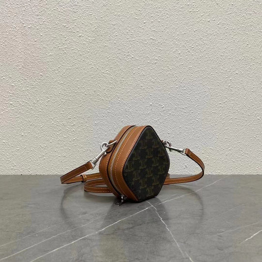 Celine Cube Box Bag Triomphe Black Brown Canvas & Calfskin