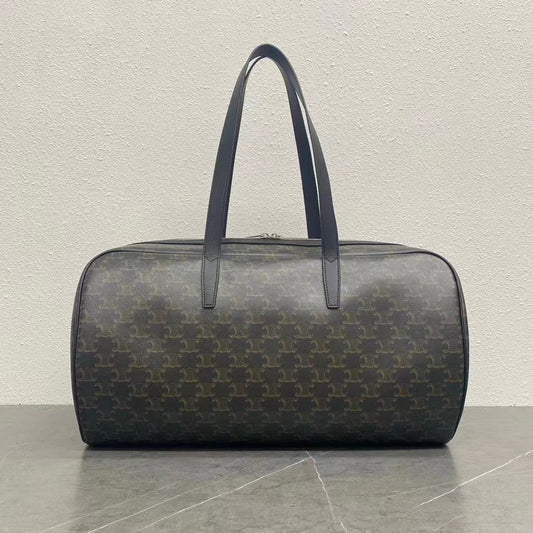 Celine Duffle Bag Bag Triomphe Black Beige Canvas & Calfskin