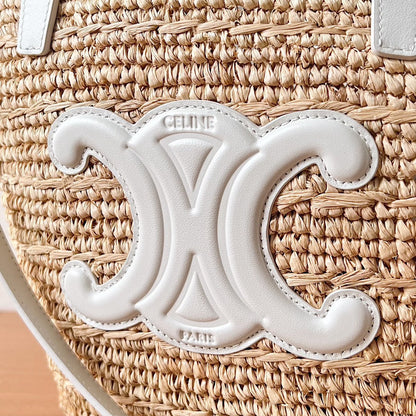 Celine Teen Supple Classic Panier 22cm White Calfskin Beige Raffia