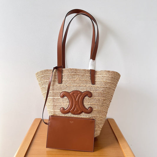 MEDIUM SUPPLE 30 CLASSIC PANIER BEIGE RAFFIA TAN CALFSKIN