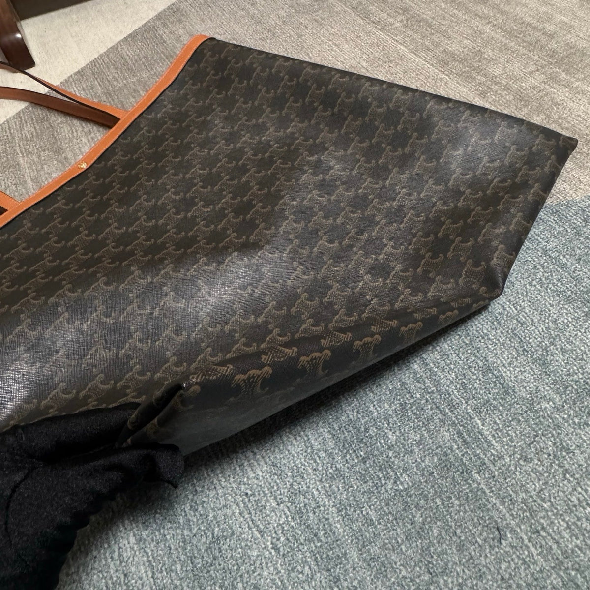 Celine Large Flat Shopper Black Brown Triomphe Canvas Calfskin