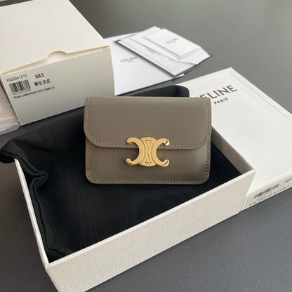TRIOMPHE 10i583 Flap Card Holder Modern Taupe Shiny Cowhide