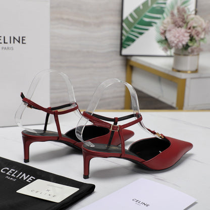 HIGH 5 CM SLINGBACK IN CHERRY RED CALFSKIN WITH GOLD LOGO