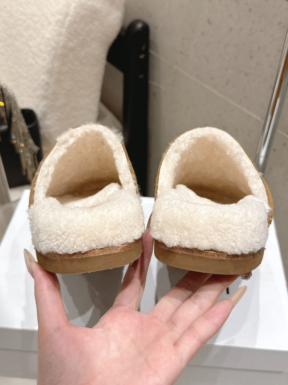 Celine Pitea Clogs Brown Suede Calfskin Shearling 610960